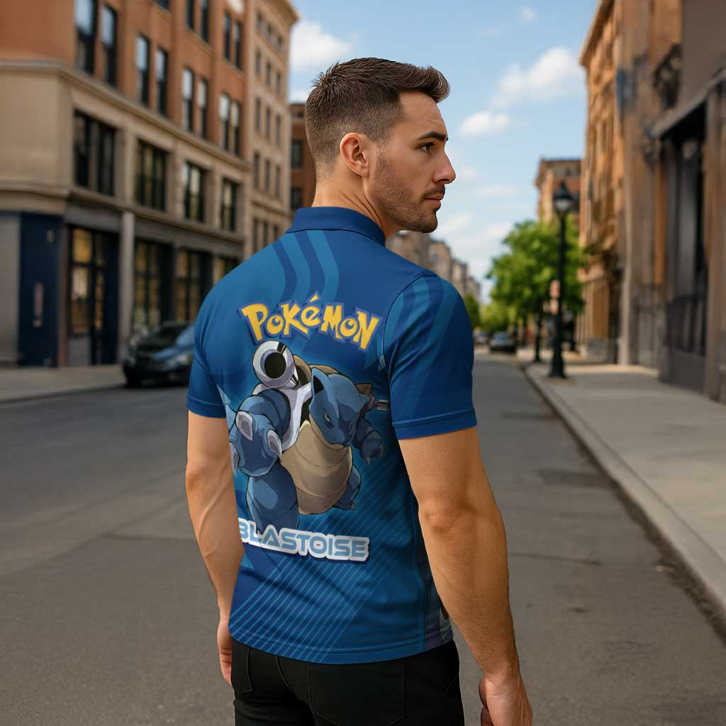 Blastoise Poké Zipper Polo Shirt Tech Armor Anime Wave Style