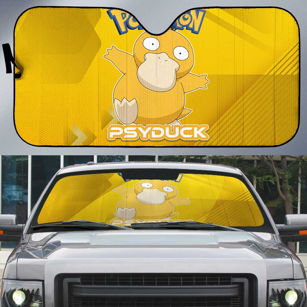 Psyduck Poké Auto Sun Shade Confused Yellow Cartoon Vector Style