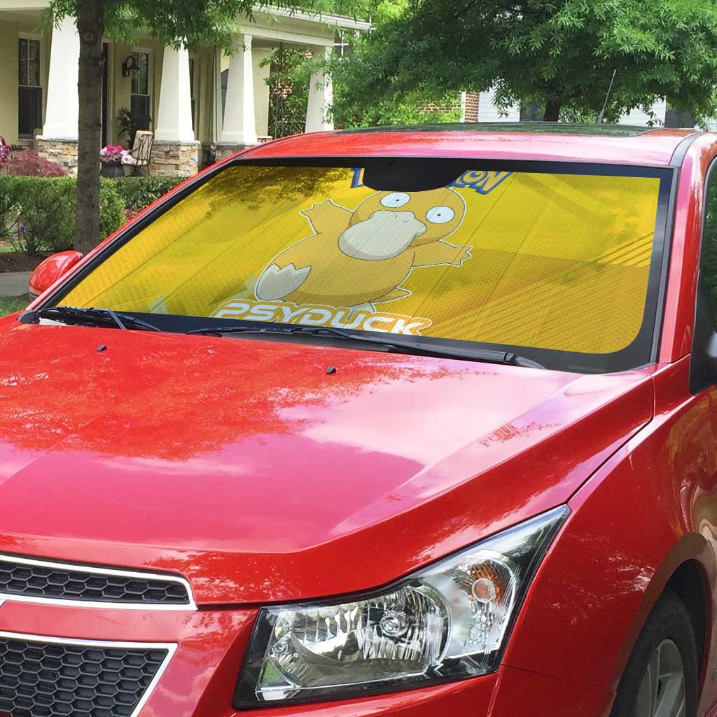 Psyduck Poké Auto Sun Shade Confused Yellow Cartoon Vector Style