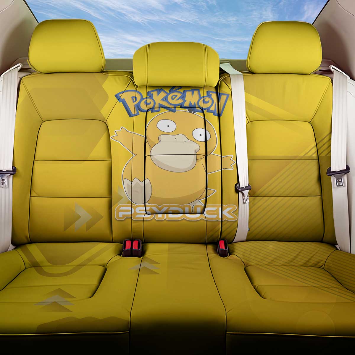 Psyduck Poké Back Car Seat Cover Confused Yellow Cartoon Vector Style