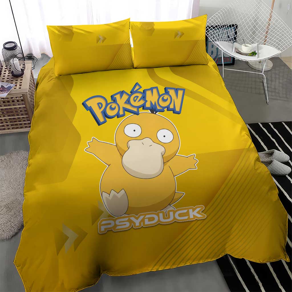 Psyduck Poké Bedding Set Confused Yellow Cartoon Vector Style