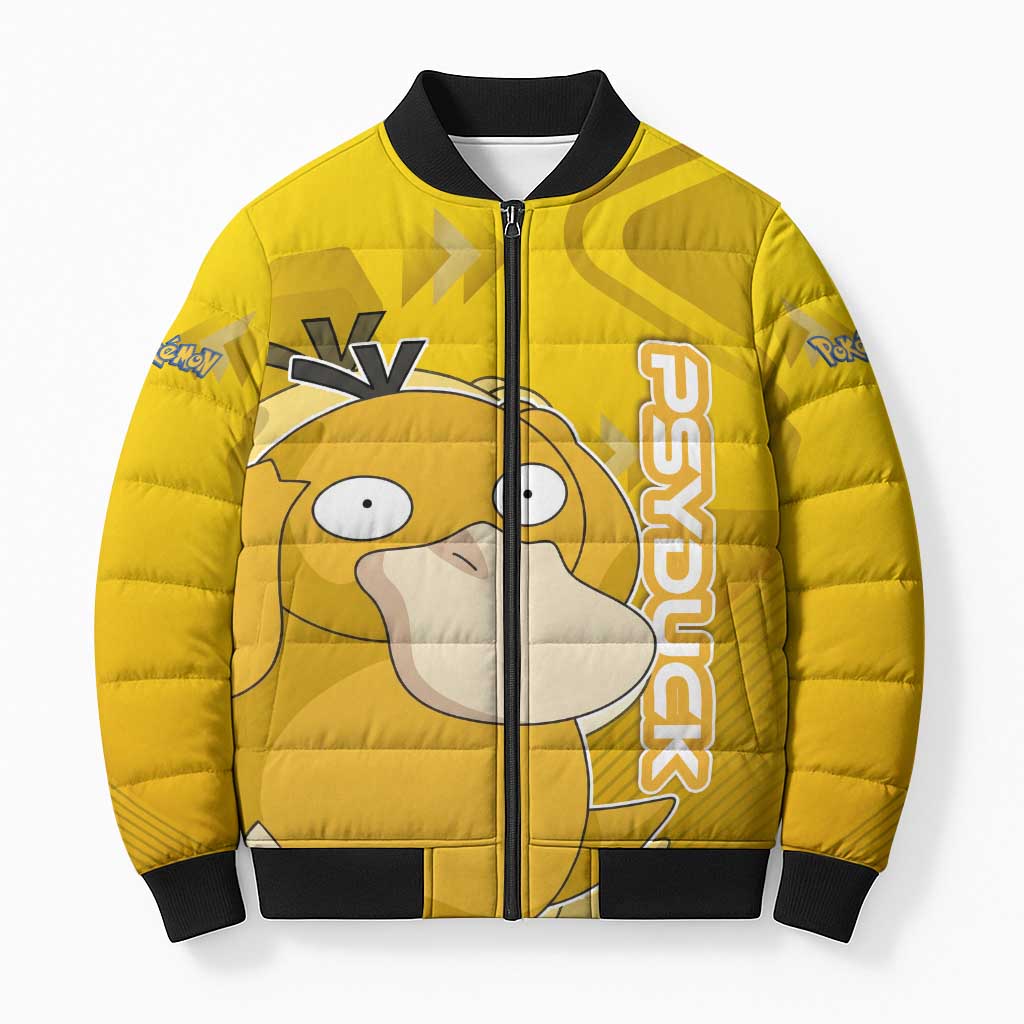 Psyduck Poké Bomber Puffer Jacket Confused Yellow Cartoon Vector Style