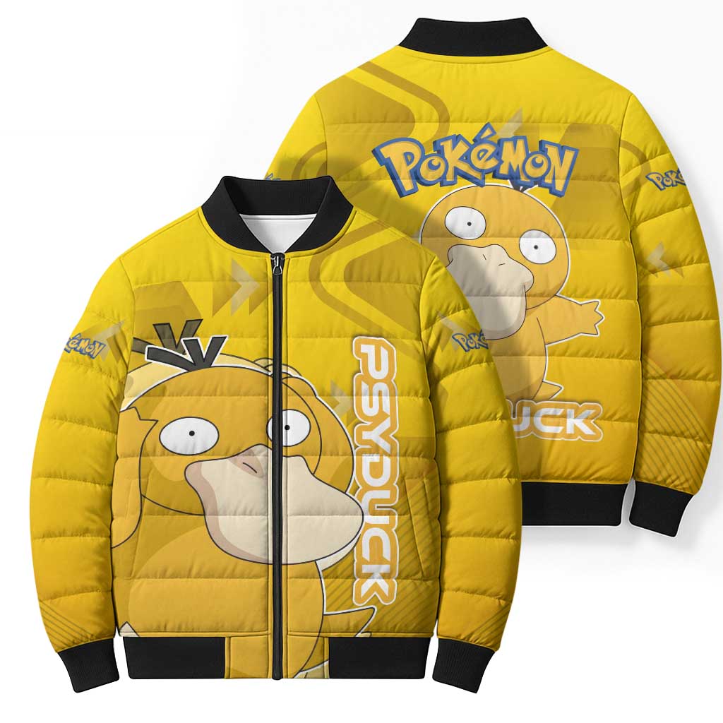 Psyduck Poké Bomber Puffer Jacket Confused Yellow Cartoon Vector Style