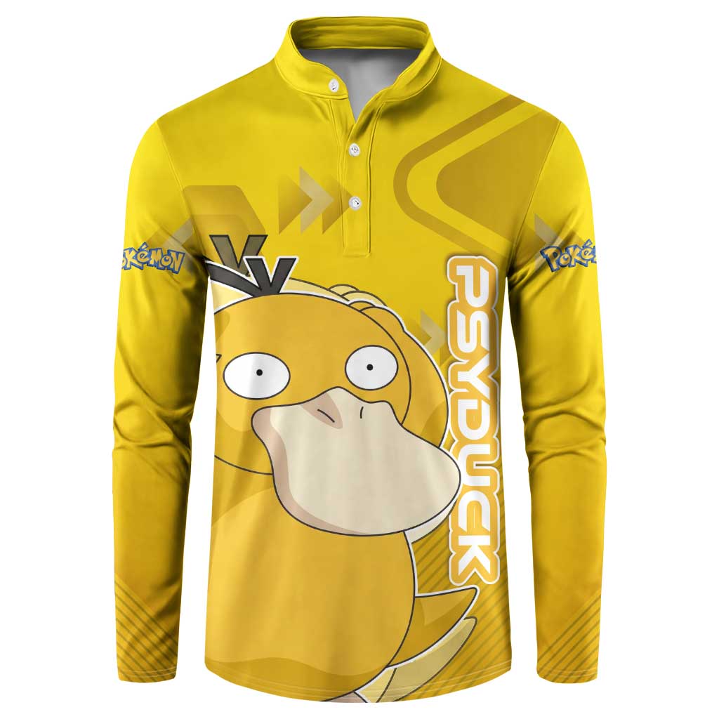 Psyduck Poké Button Sweatshirt Confused Yellow Cartoon Vector Style