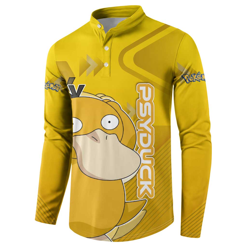 Psyduck Poké Button Sweatshirt Confused Yellow Cartoon Vector Style