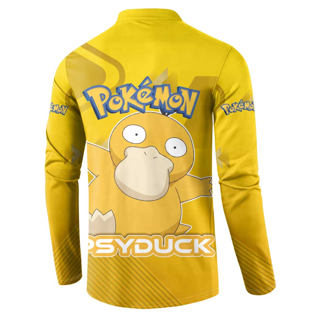 Psyduck Poké Button Sweatshirt Confused Yellow Cartoon Vector Style