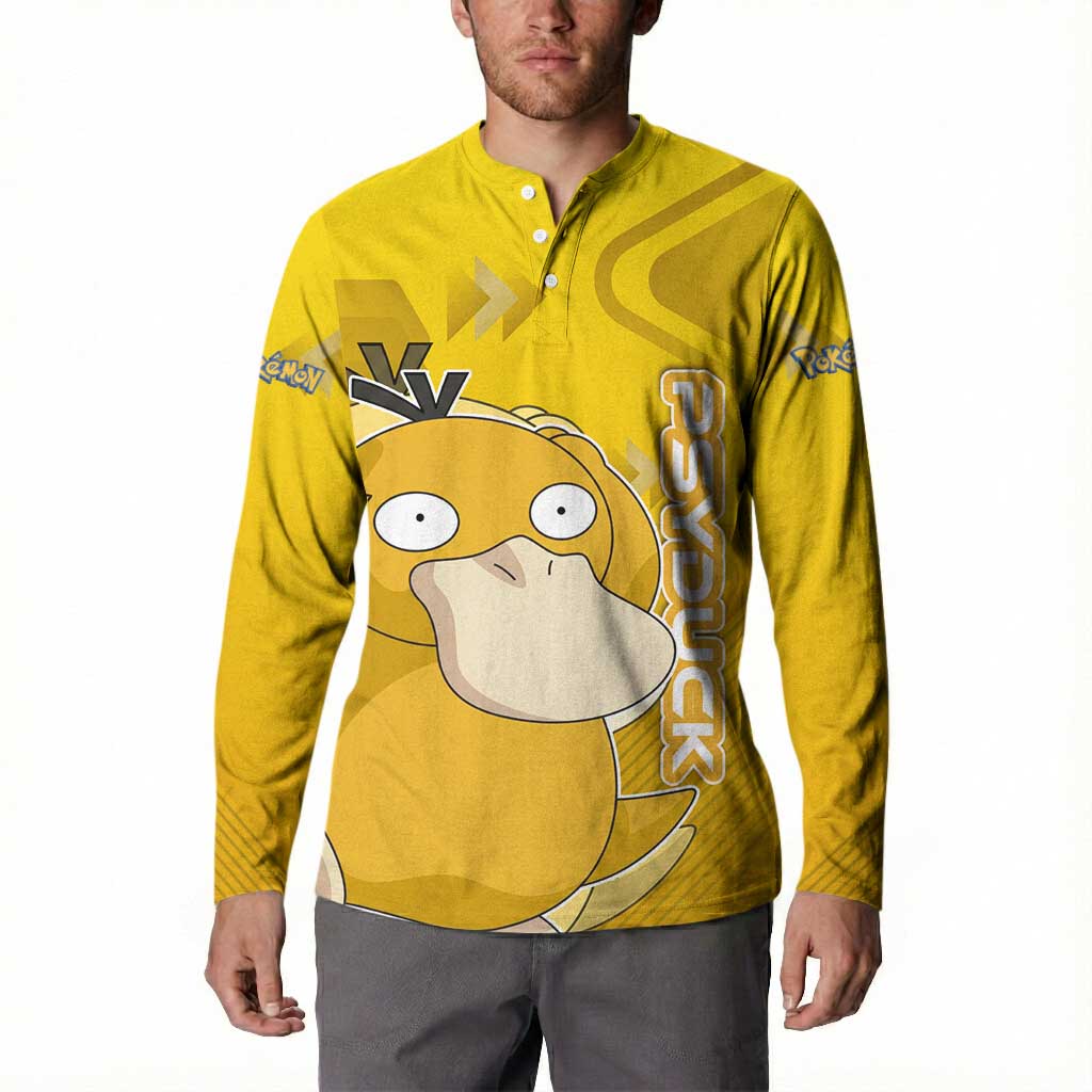 Psyduck Poké Button Sweatshirt Confused Yellow Cartoon Vector Style