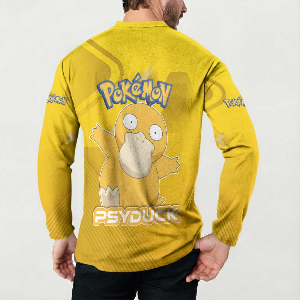 Psyduck Poké Button Sweatshirt Confused Yellow Cartoon Vector Style