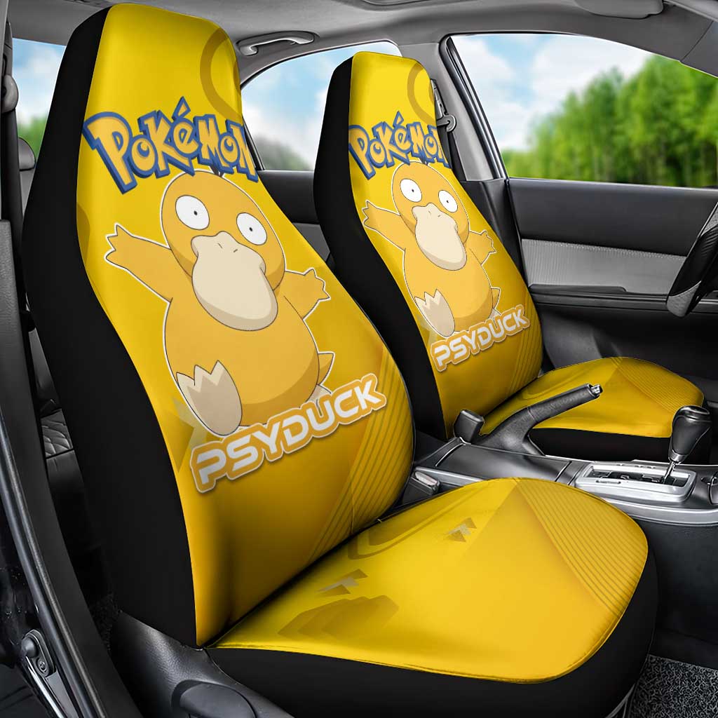 Psyduck Poké Car Seat Cover Confused Yellow Cartoon Vector Style