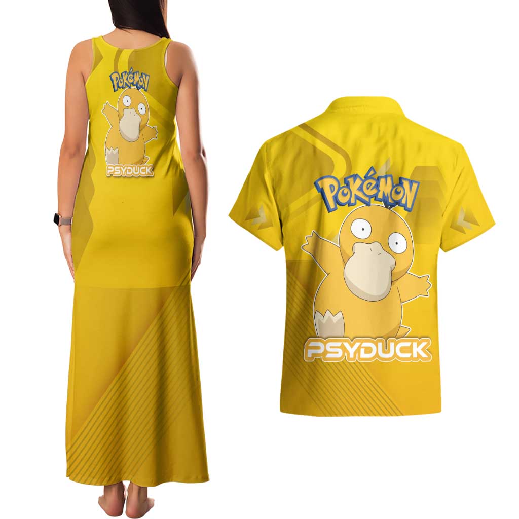 Psyduck Poké Couples Matching Tank Maxi Dress and Hawaiian Shirt Confused Yellow Cartoon Vector Style