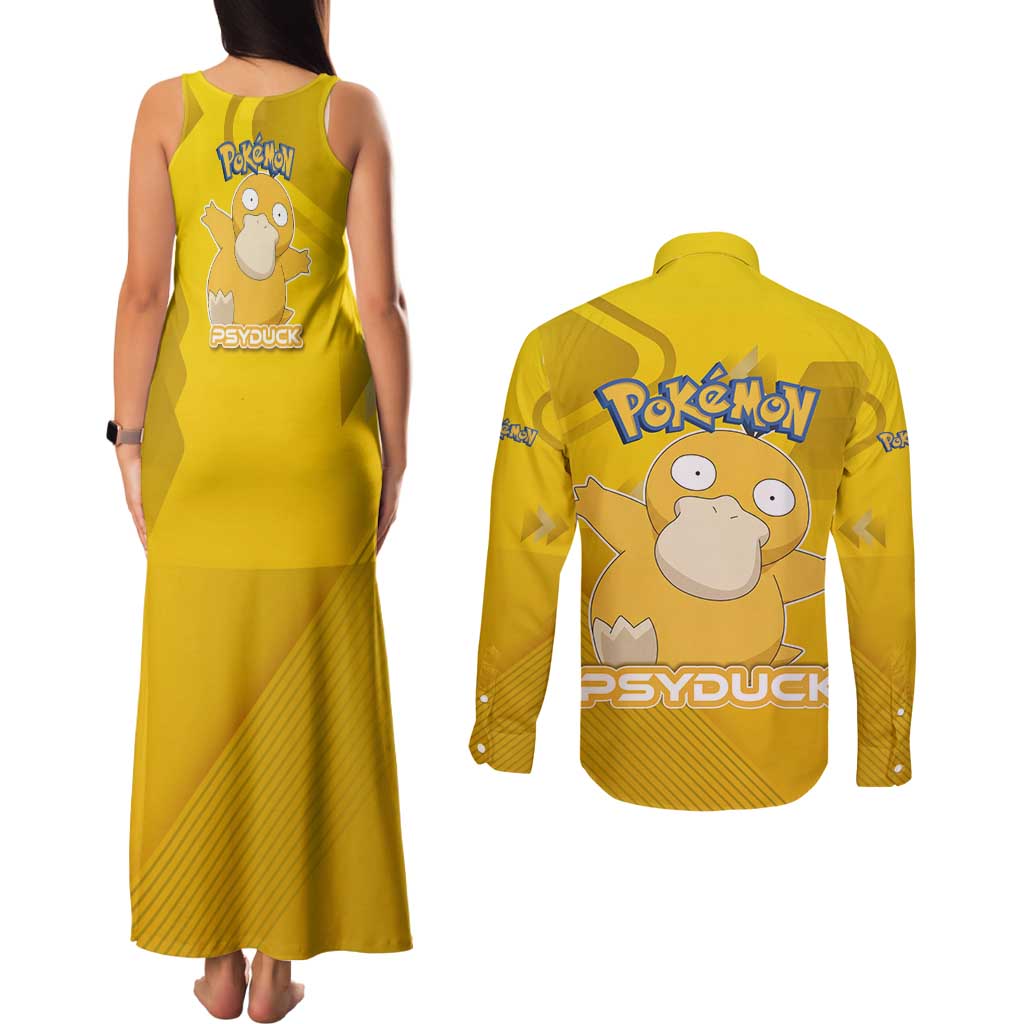 Psyduck Poké Couples Matching Tank Maxi Dress and Long Sleeve Button Shirt Confused Yellow Cartoon Vector Style