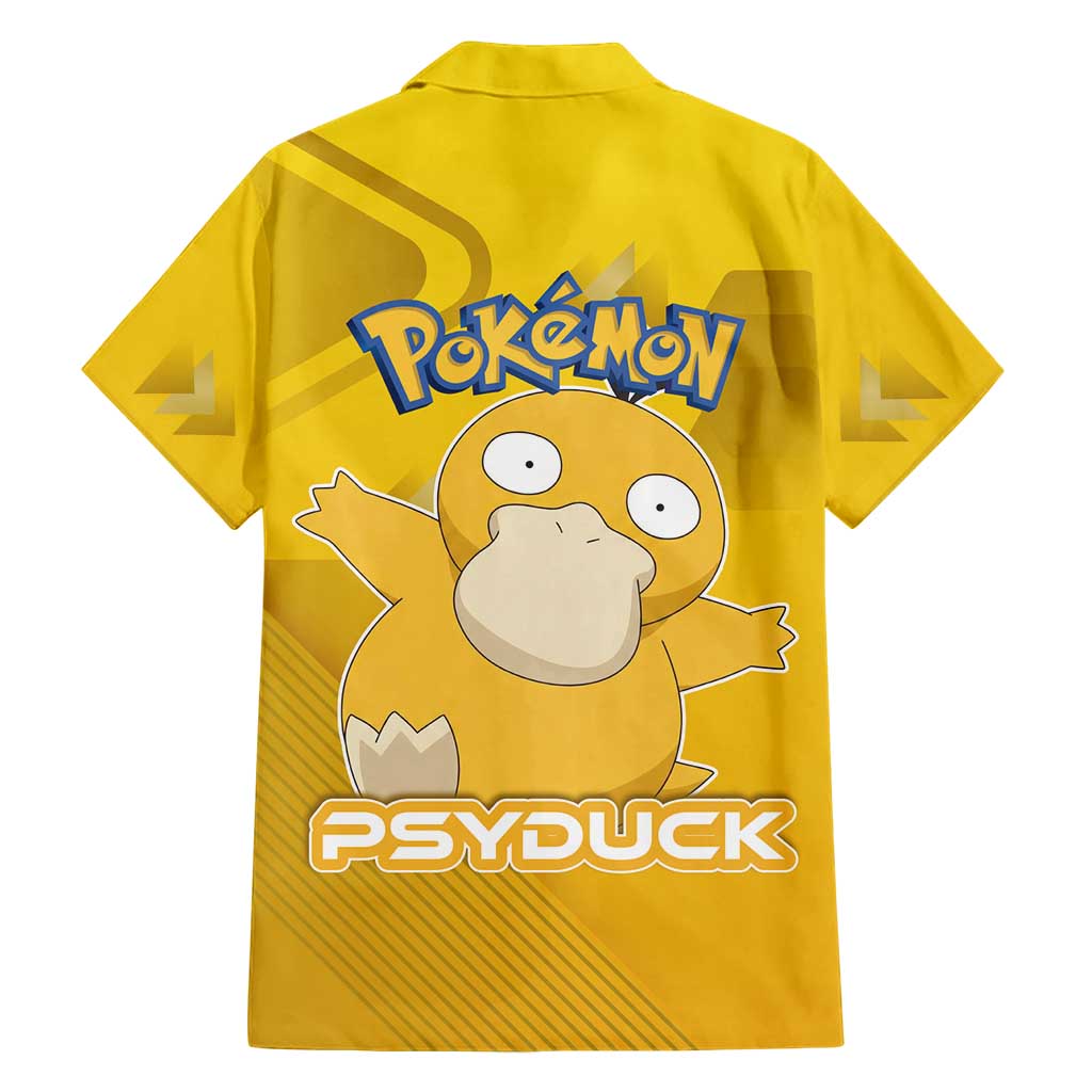 Psyduck Poké Family Matching Long Sleeve Bodycon Dress and Hawaiian Shirt Confused Yellow Cartoon Vector Style