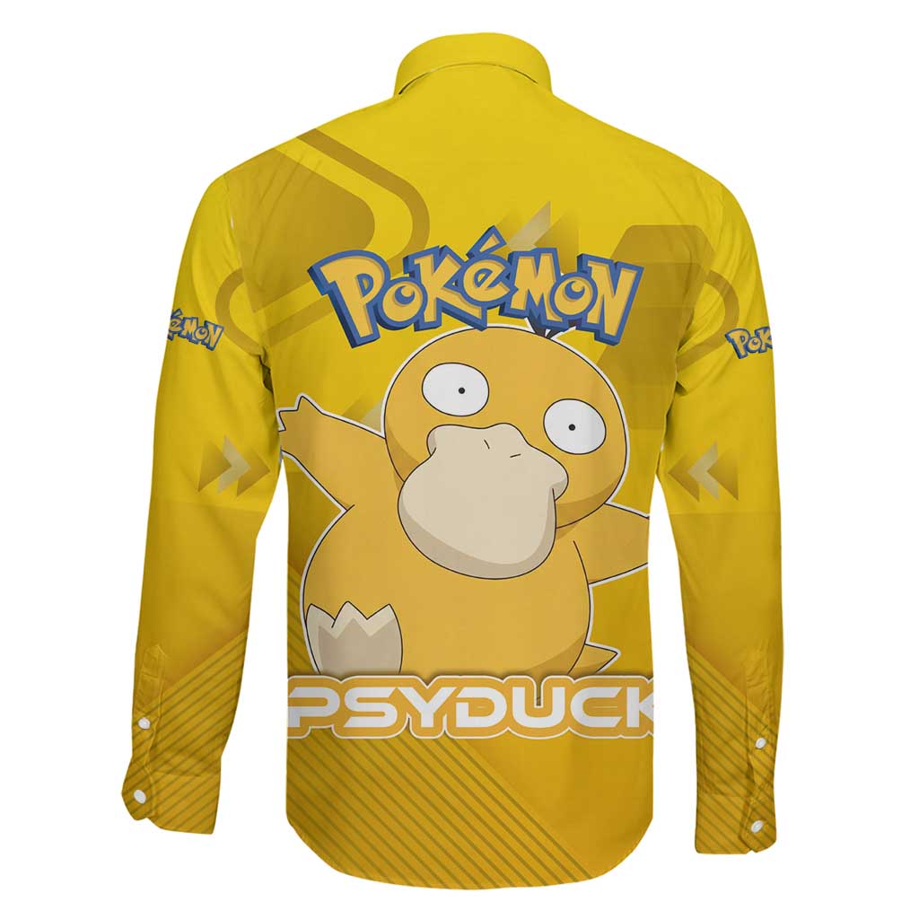 Psyduck Poké Family Matching Off Shoulder Maxi Dress and Hawaiian Shirt Confused Yellow Cartoon Vector Style
