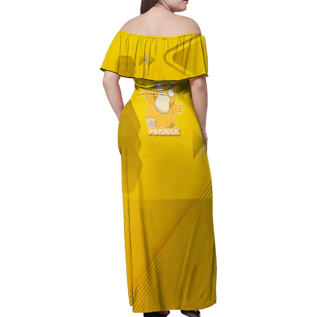 Psyduck Poké Family Matching Off Shoulder Maxi Dress and Hawaiian Shirt Confused Yellow Cartoon Vector Style
