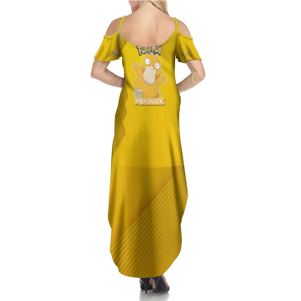 Psyduck Poké Family Matching Summer Maxi Dress and Hawaiian Shirt Confused Yellow Cartoon Vector Style