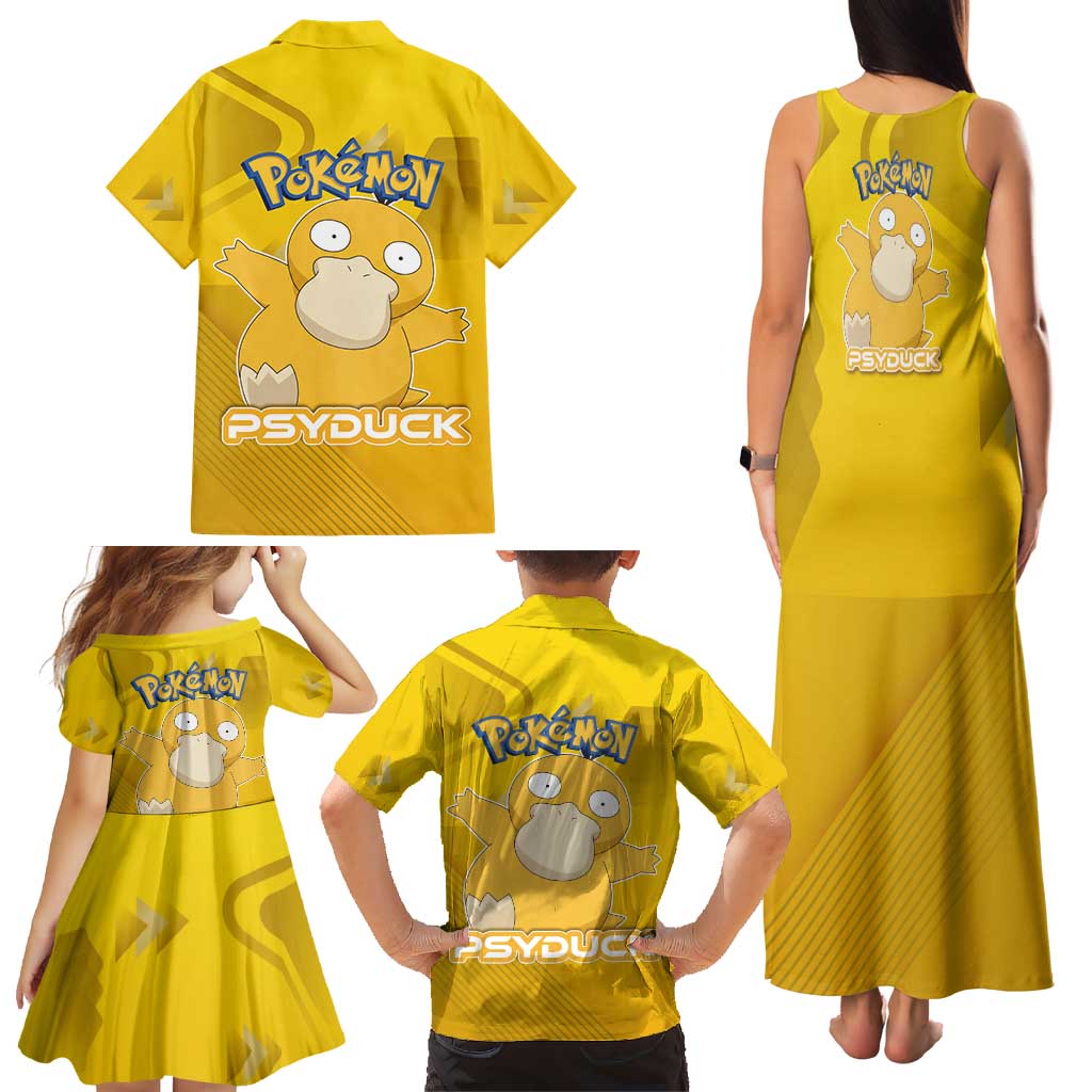 Psyduck Poké Family Matching Tank Maxi Dress and Hawaiian Shirt Confused Yellow Cartoon Vector Style