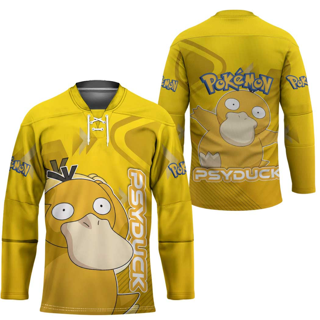 Psyduck Poké Hockey Jersey Confused Yellow Cartoon Vector Style