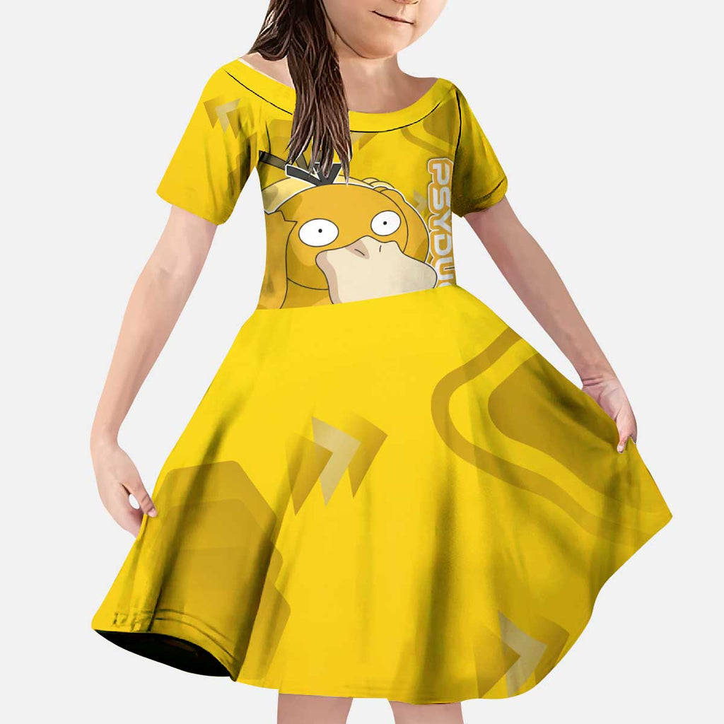 Psyduck Poké Kid Short Sleeve Dress Confused Yellow Cartoon Vector Style