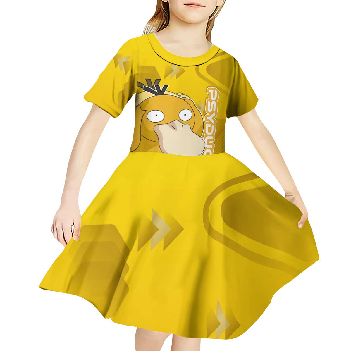 Psyduck Poké Kid Short Sleeve Dress Confused Yellow Cartoon Vector Style