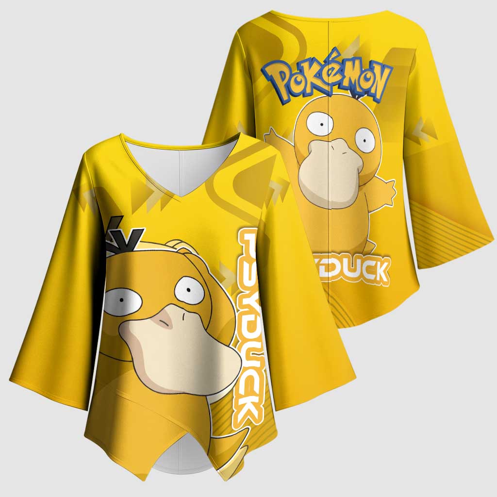 Psyduck Poké Kimono Sleeve Blouse Confused Yellow Cartoon Vector Style