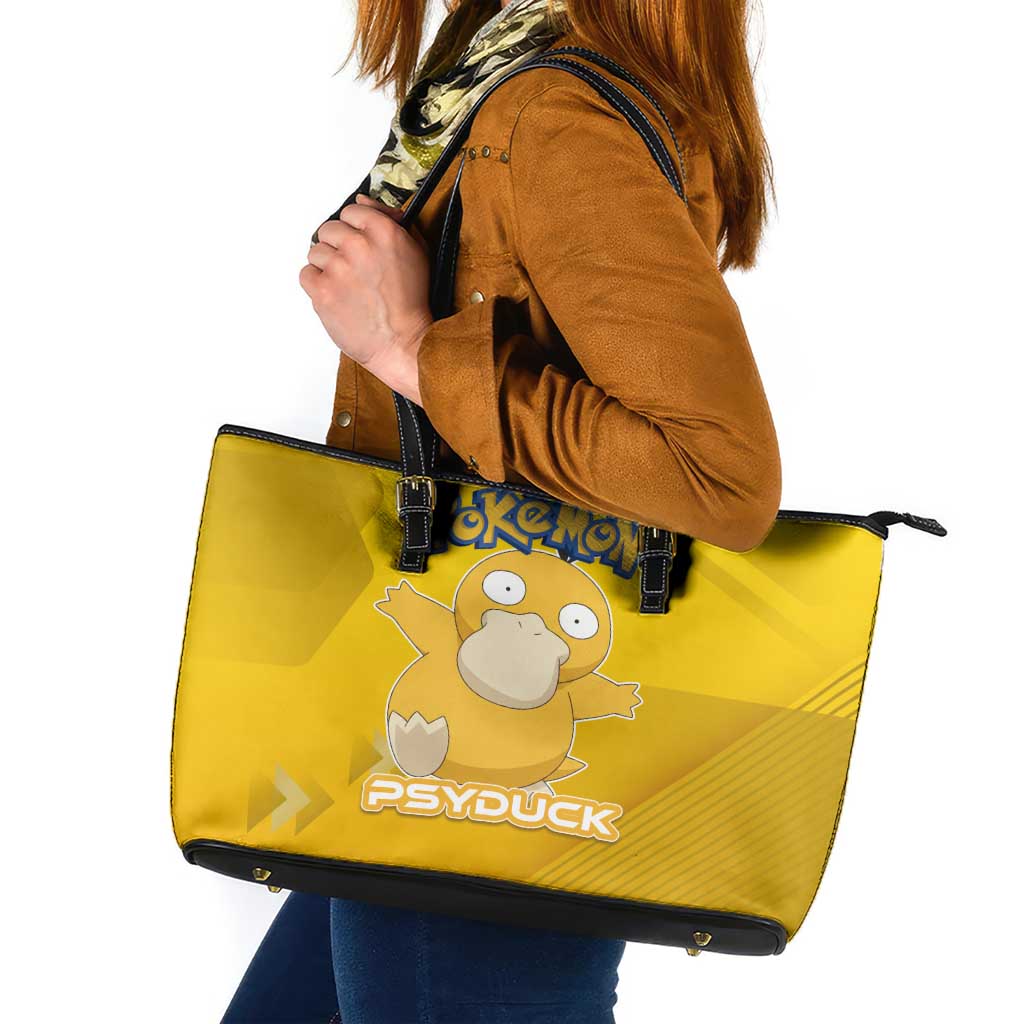 Psyduck Poké Leather Tote Bag Confused Yellow Cartoon Vector Style