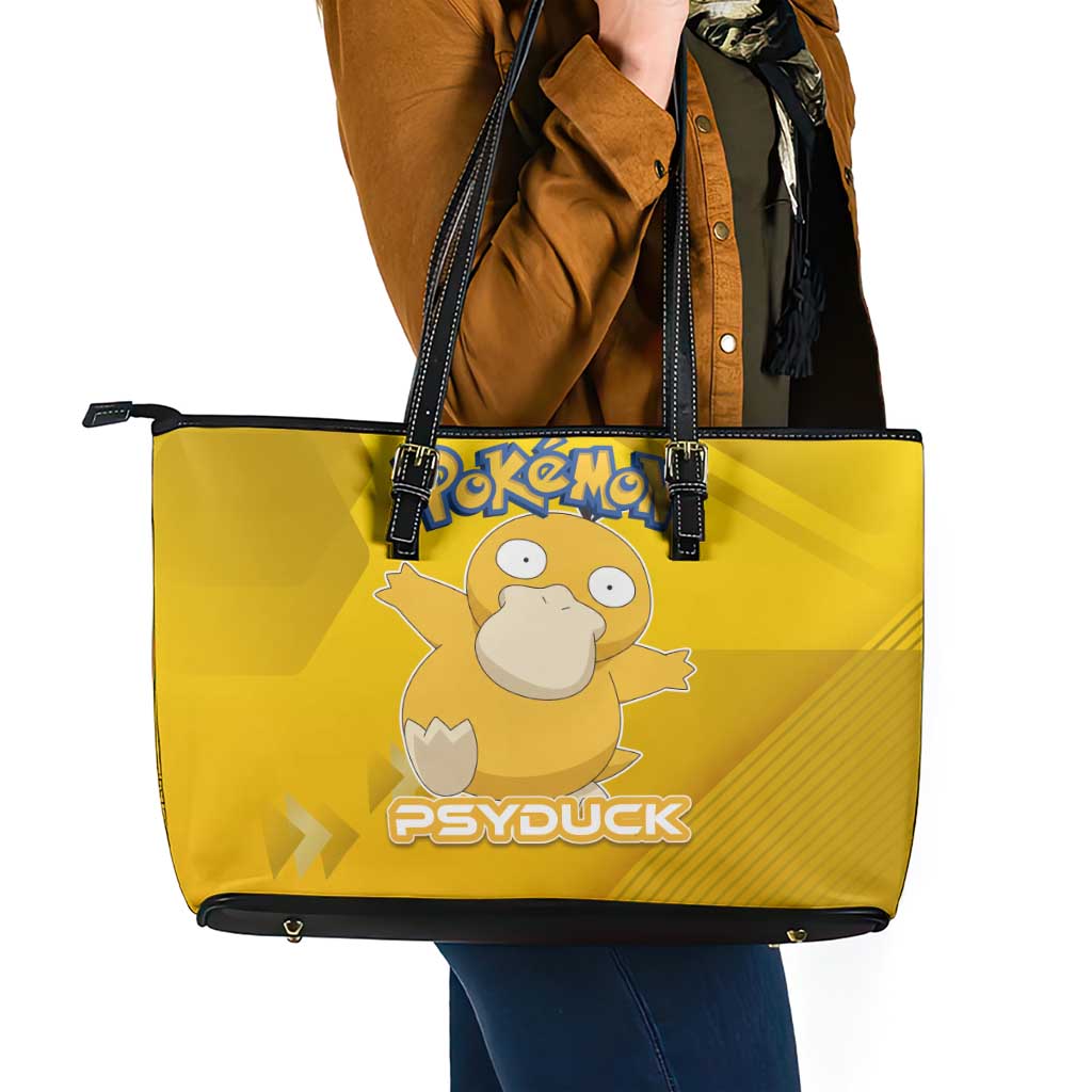 Psyduck Poké Leather Tote Bag Confused Yellow Cartoon Vector Style