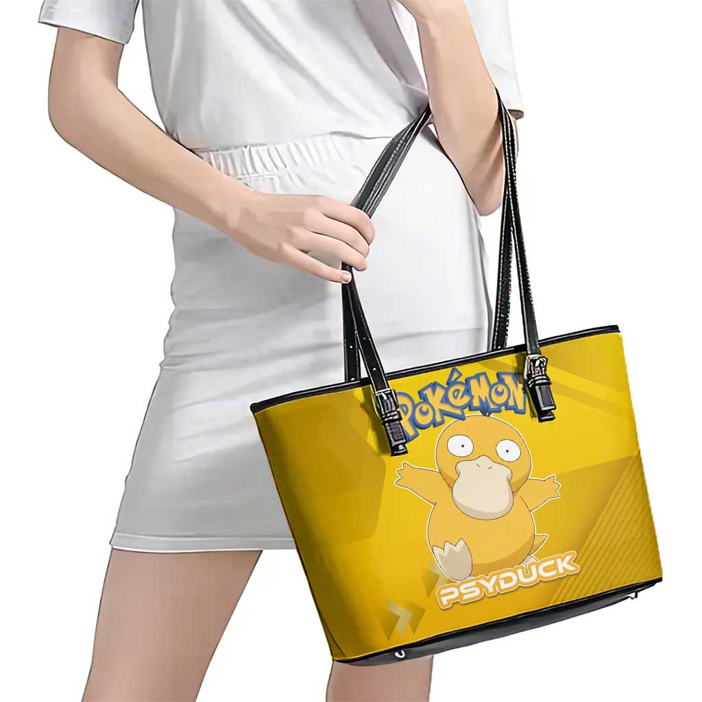 Psyduck Poké Leather Tote Bag Confused Yellow Cartoon Vector Style