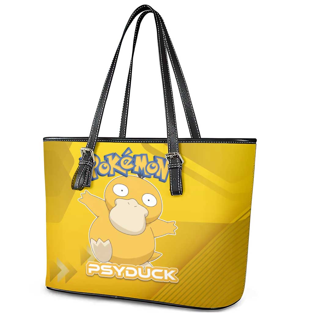Psyduck Poké Leather Tote Bag Confused Yellow Cartoon Vector Style