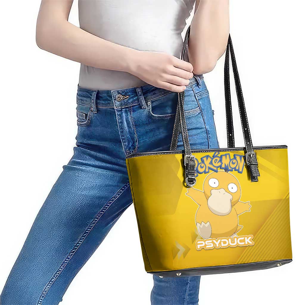 Psyduck Poké Leather Tote Bag Confused Yellow Cartoon Vector Style