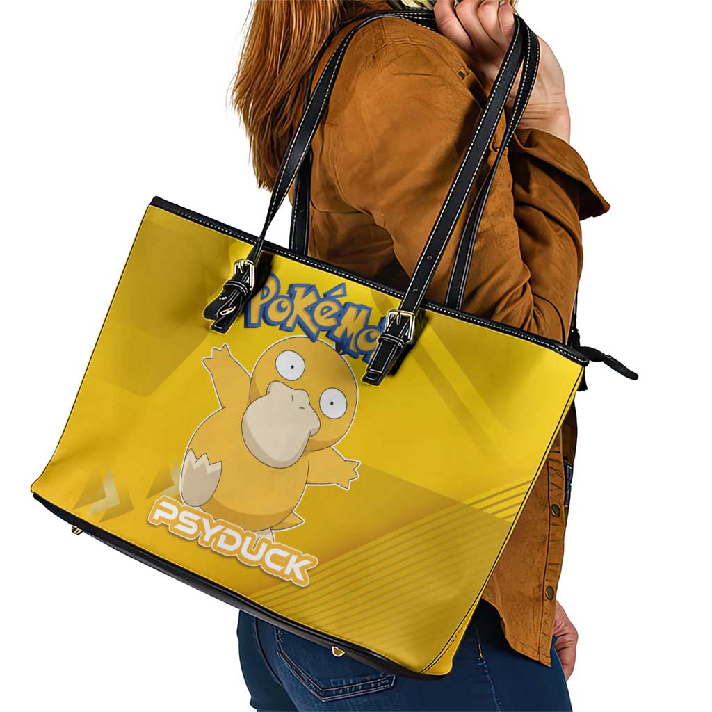 Psyduck Poké Leather Tote Bag Confused Yellow Cartoon Vector Style
