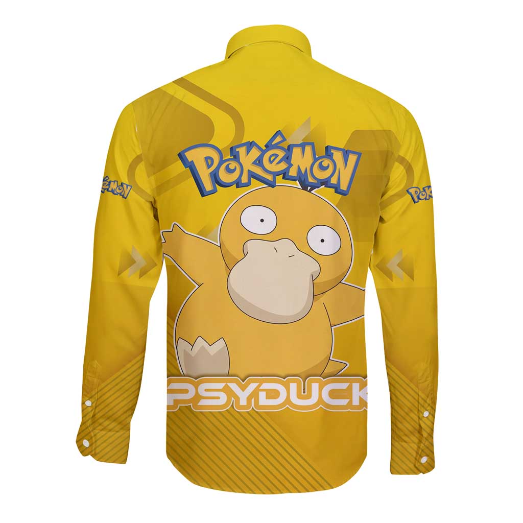 Psyduck Poké Long Sleeve Button Shirt Confused Yellow Cartoon Vector Style