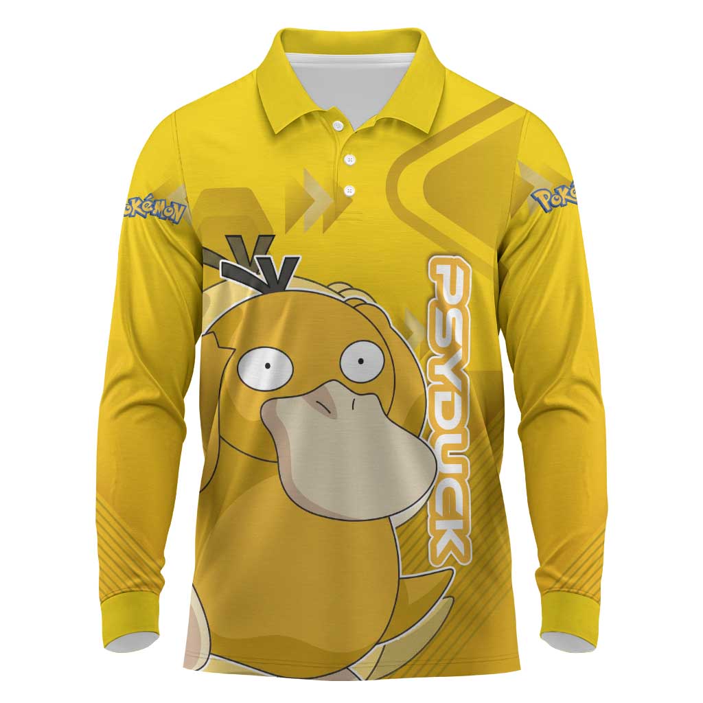 Psyduck Poké Long Sleeve Polo Shirt Confused Yellow Cartoon Vector Style