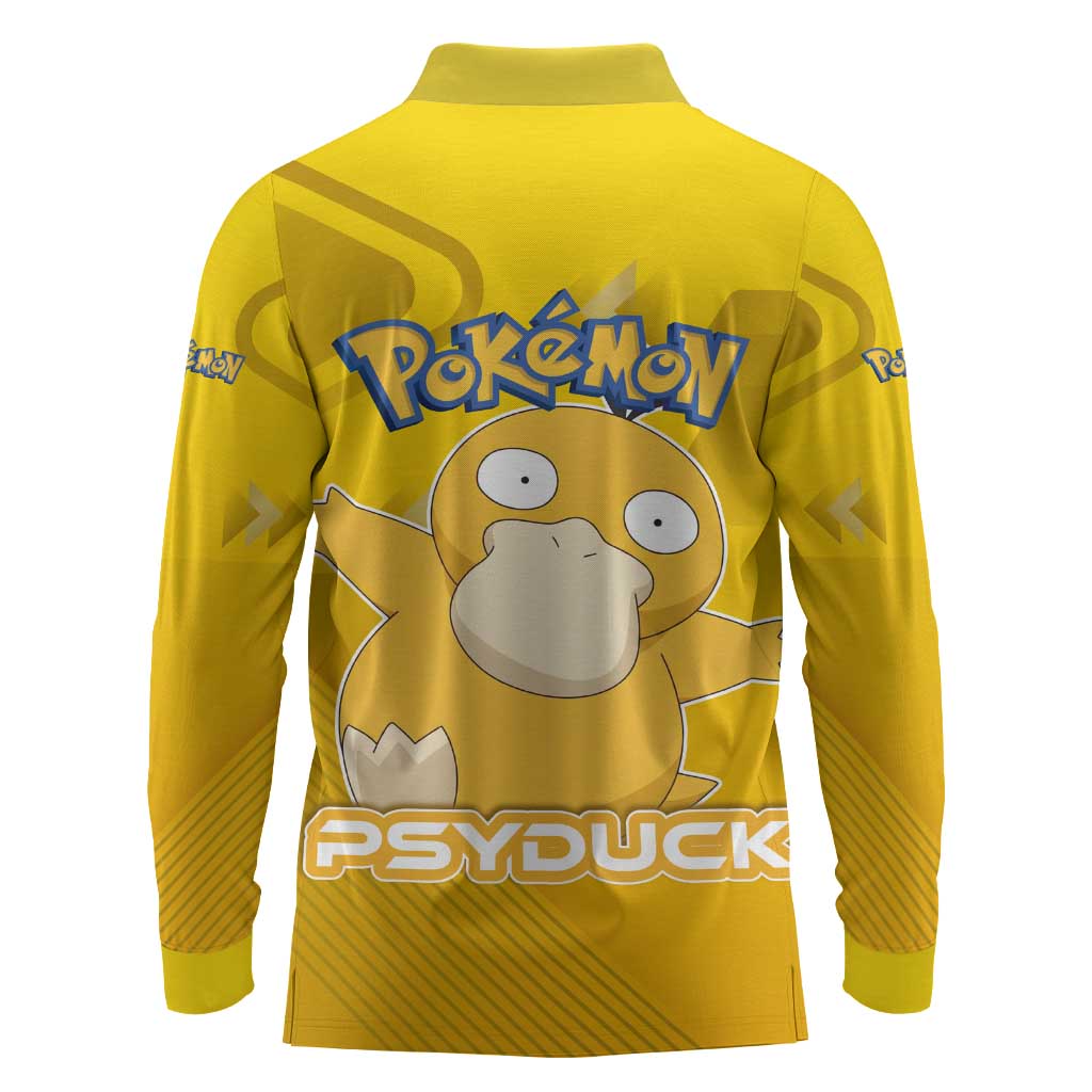 Psyduck Poké Long Sleeve Polo Shirt Confused Yellow Cartoon Vector Style