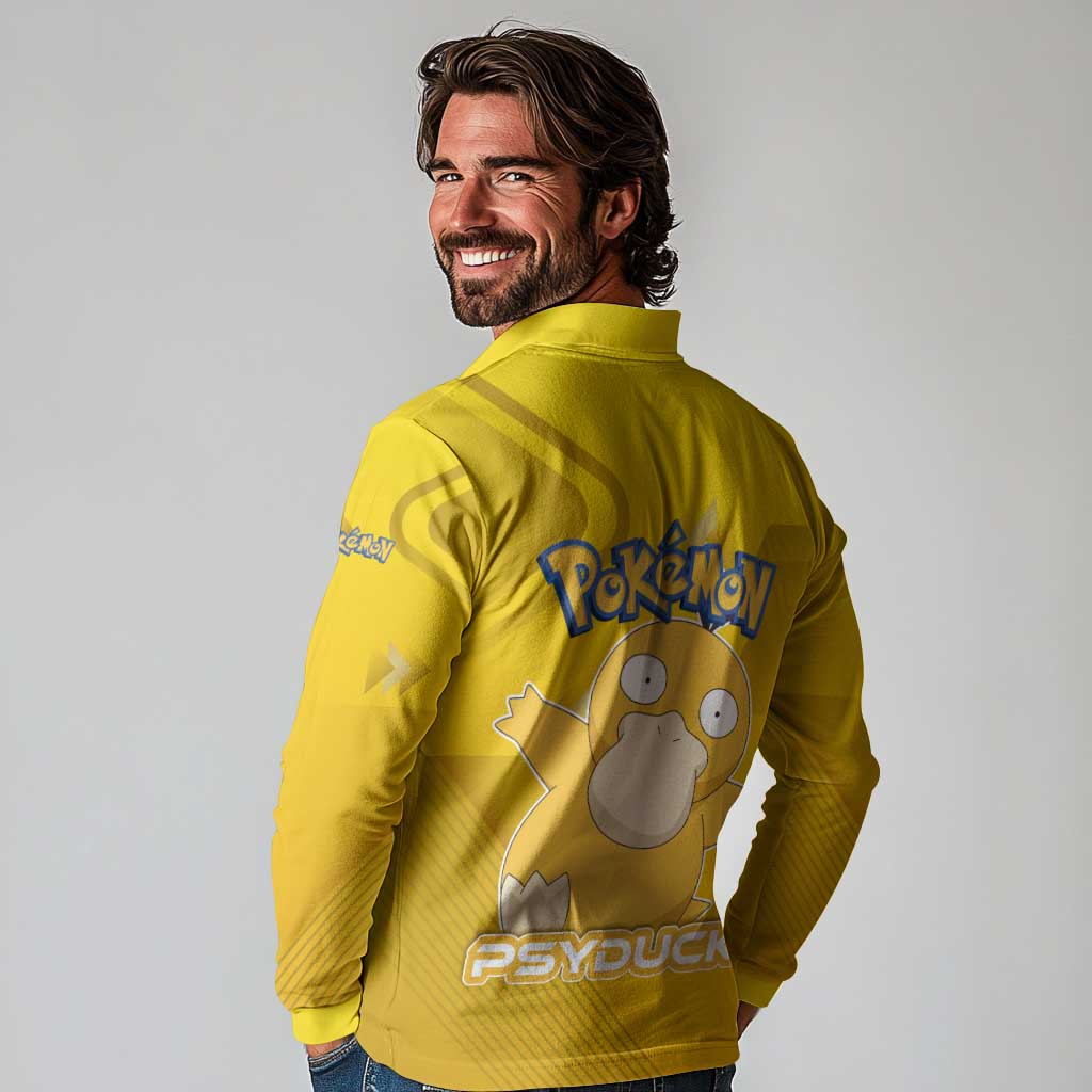 Psyduck Poké Long Sleeve Polo Shirt Confused Yellow Cartoon Vector Style