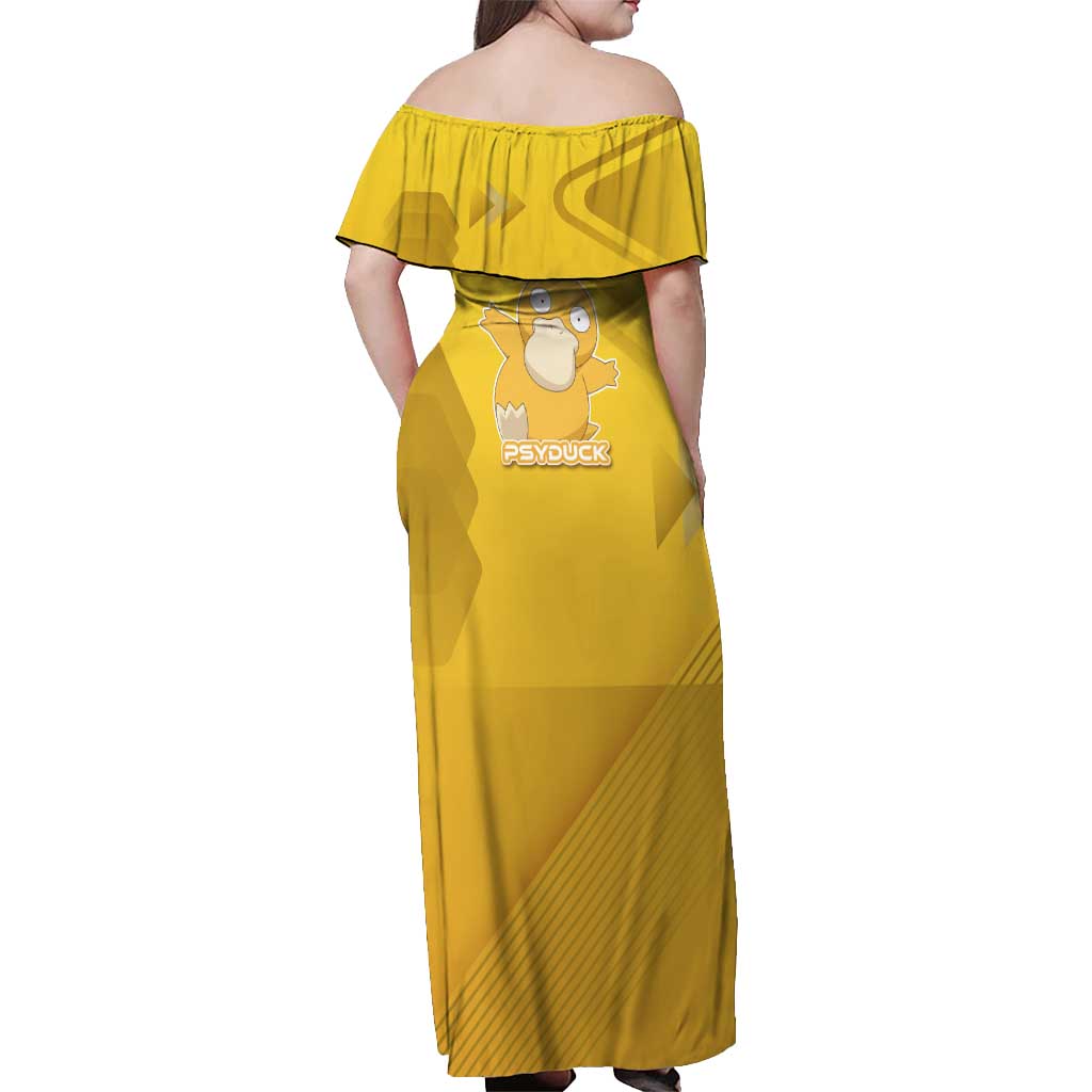 Psyduck Poké Off Shoulder Maxi Dress Confused Yellow Cartoon Vector Style