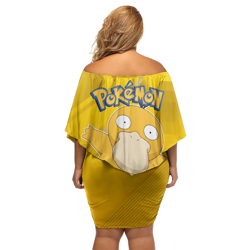 Psyduck Poké Off Shoulder Short Dress Confused Yellow Cartoon Vector Style
