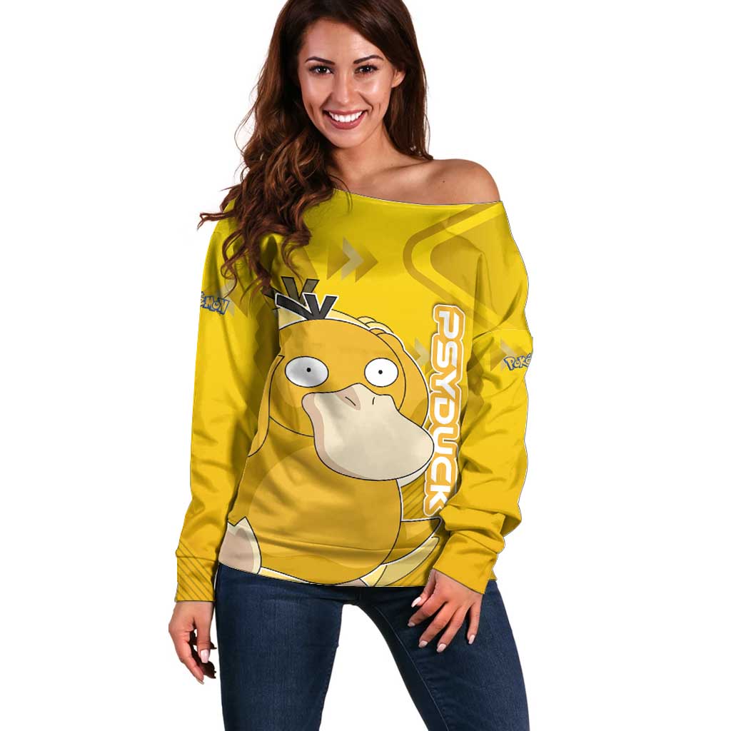 Psyduck Poké Off Shoulder Sweater Confused Yellow Cartoon Vector Style