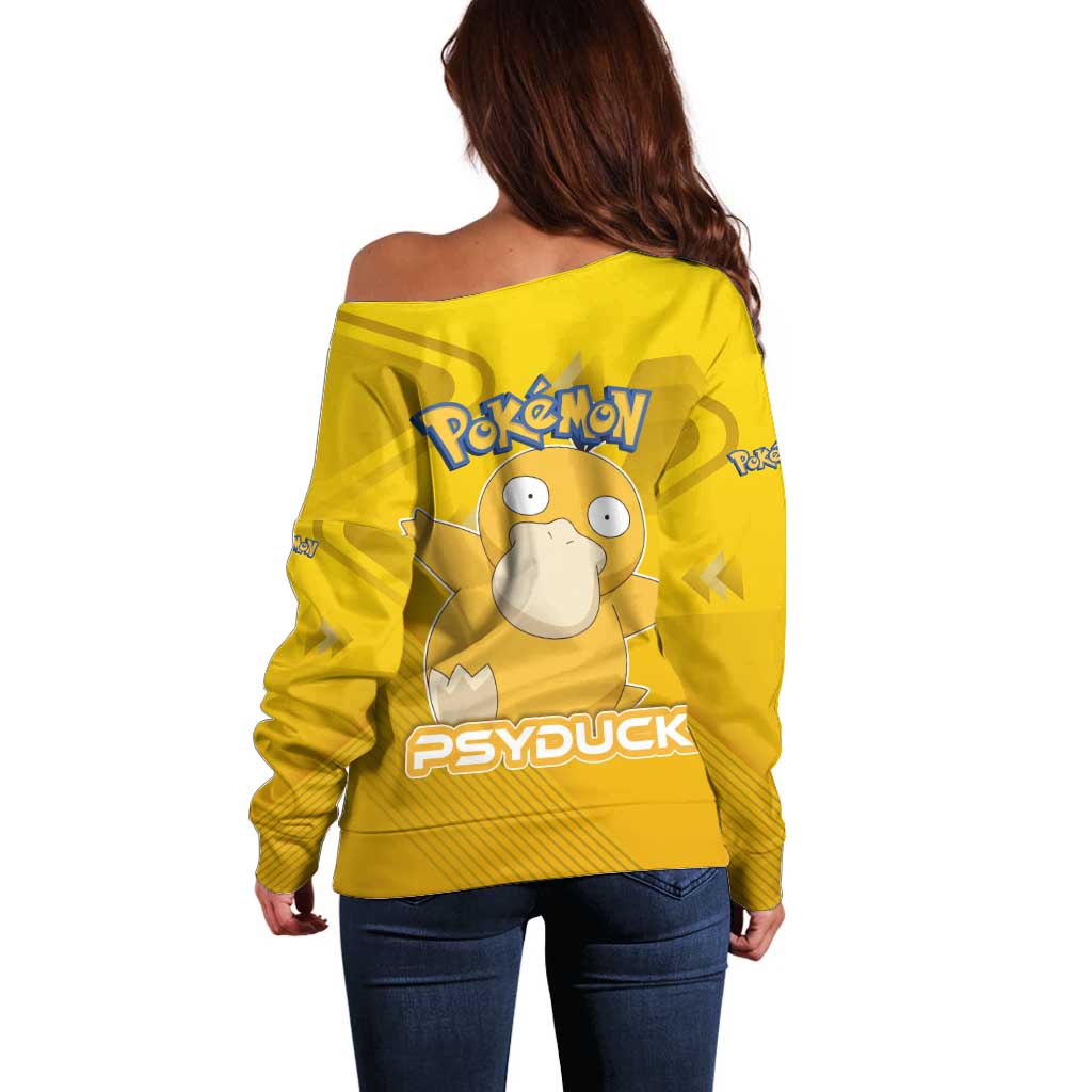 Psyduck Poké Off Shoulder Sweater Confused Yellow Cartoon Vector Style