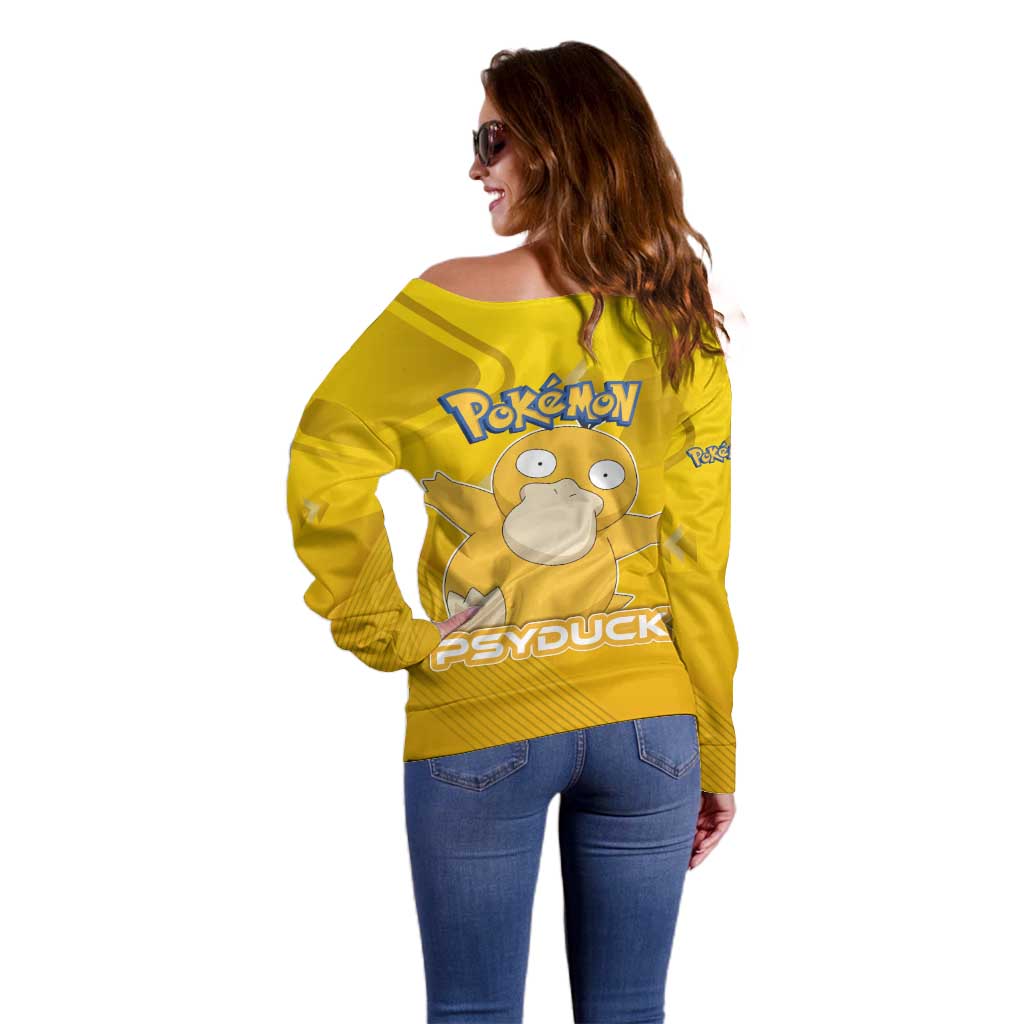 Psyduck Poké Off Shoulder Sweater Confused Yellow Cartoon Vector Style