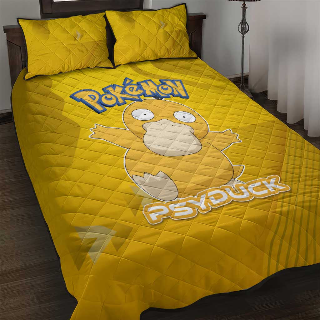 Psyduck Poké Quilt Bed Set Confused Yellow Cartoon Vector Style