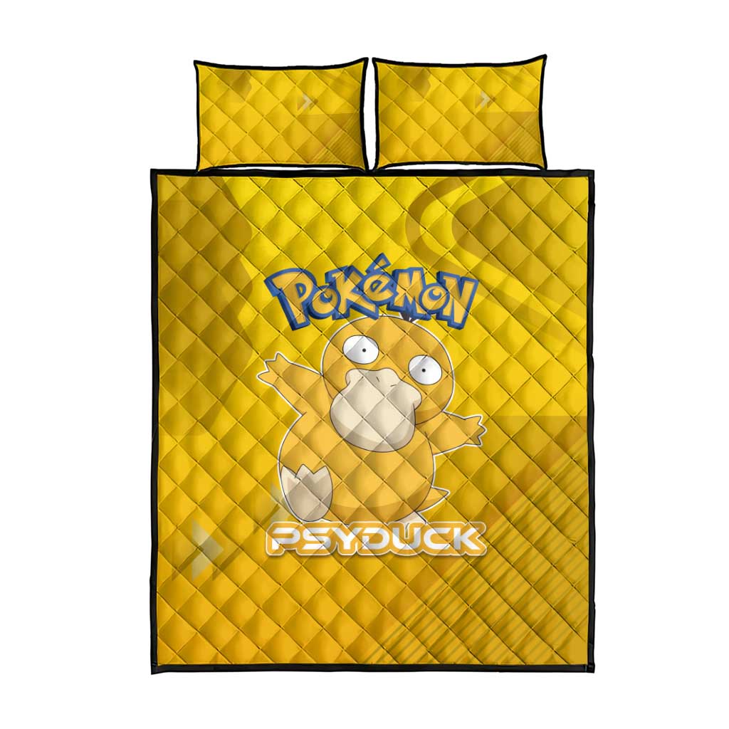 Psyduck Poké Quilt Bed Set Confused Yellow Cartoon Vector Style