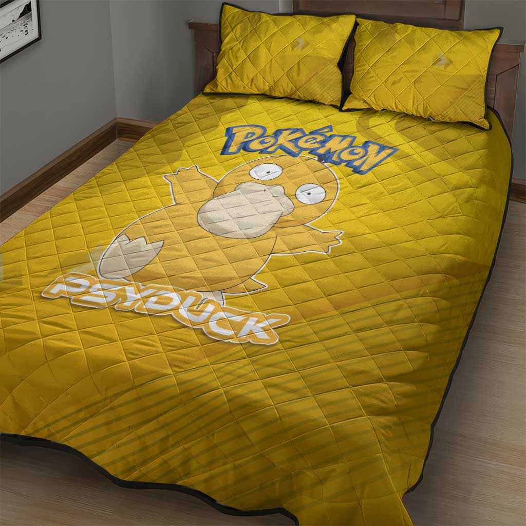 Psyduck Poké Quilt Bed Set Confused Yellow Cartoon Vector Style