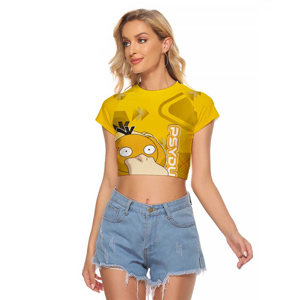 Psyduck Poké Raglan Cropped T Shirt Confused Yellow Cartoon Vector Style