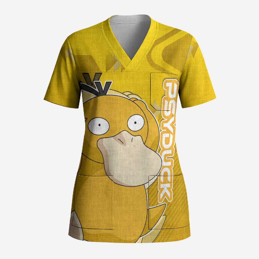 Psyduck Poké Scrub Top Confused Yellow Cartoon Vector Style