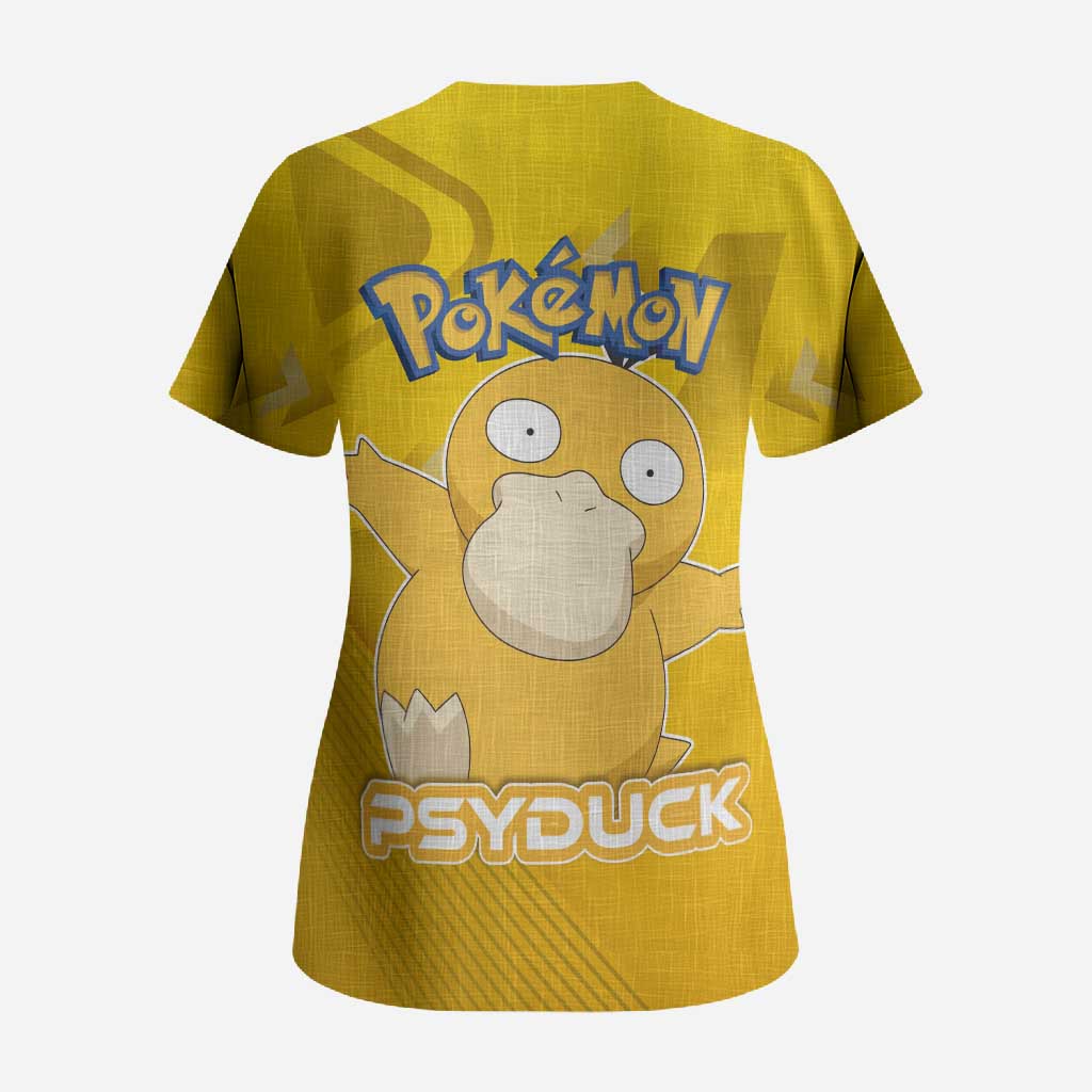 Psyduck Poké Scrub Top Confused Yellow Cartoon Vector Style