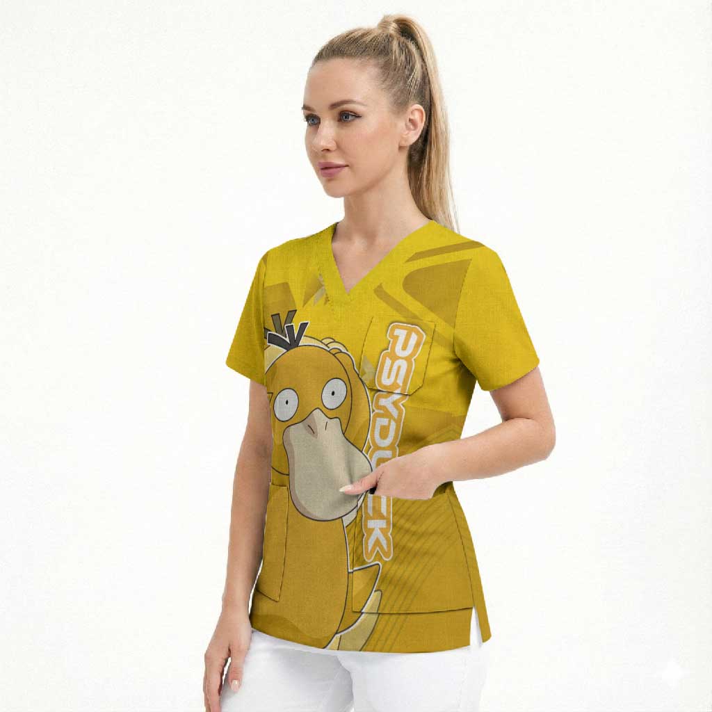 Psyduck Poké Scrub Top Confused Yellow Cartoon Vector Style