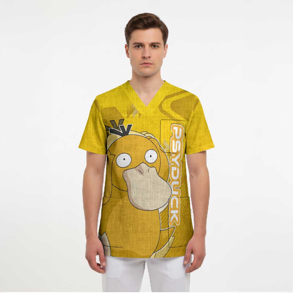 Psyduck Poké Scrub Top Confused Yellow Cartoon Vector Style