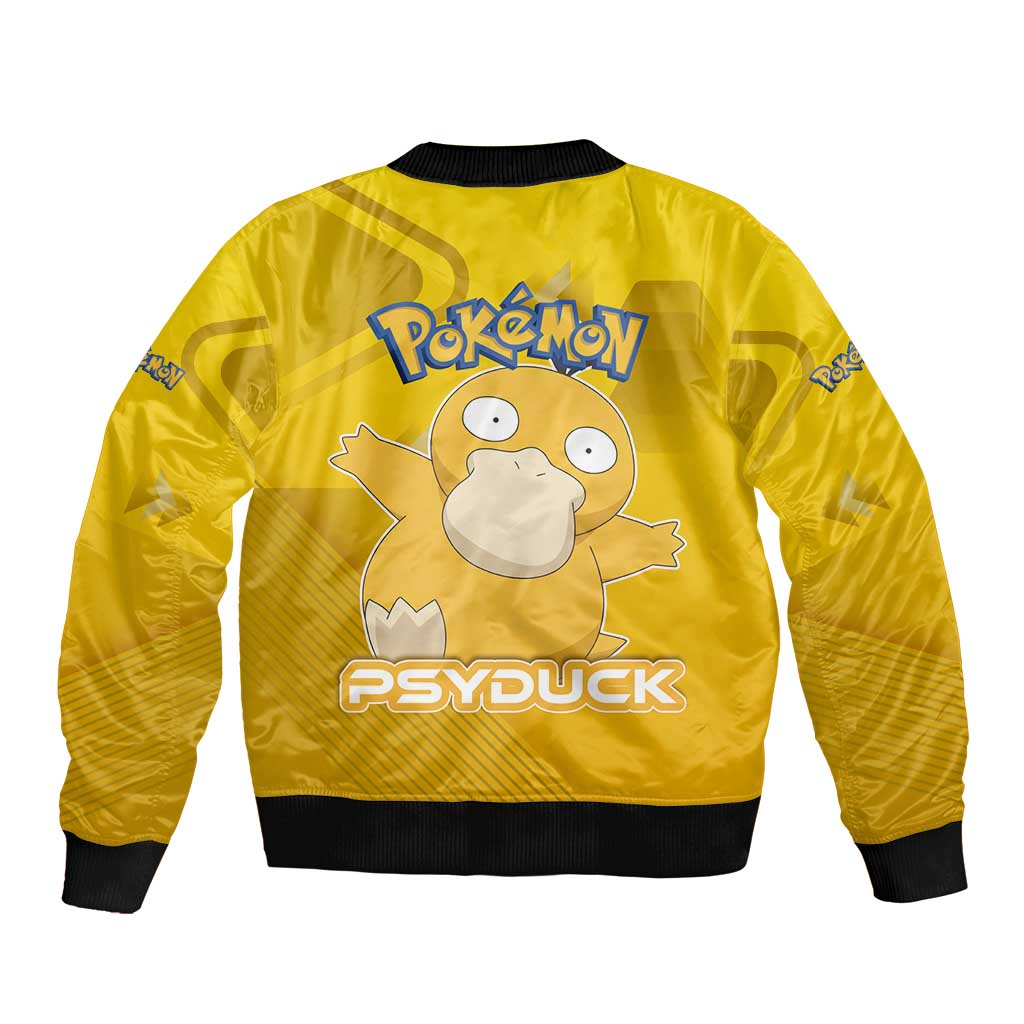 Psyduck Poké Sleeve Zip Bomber Jacket Confused Yellow Cartoon Vector Style