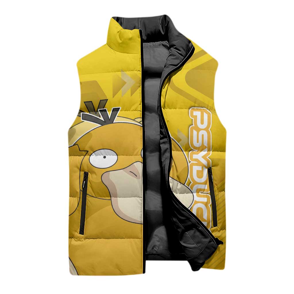 Psyduck Poké Sleeveless Puffer Jacket Confused Yellow Cartoon Vector Style