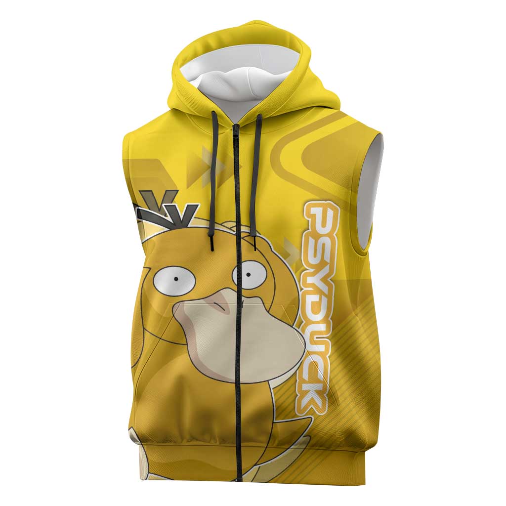 Psyduck Poké Sleeveless Zip Hoodie Confused Yellow Cartoon Vector Style